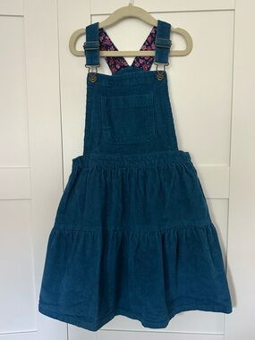 Joules Teal Corduroy Pinafore Dress with Floral Straps